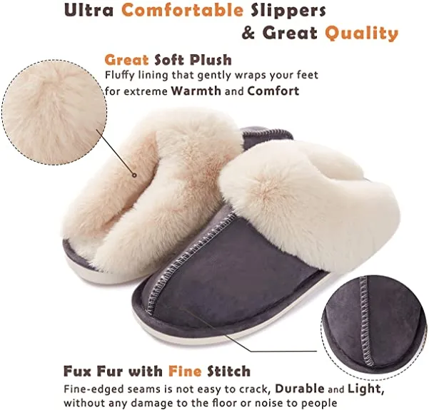 Women Memory Foam Fluffy Soft Warm Slip On House Slippers Anti-Skid Cozy Plush for Indoor Outdoor