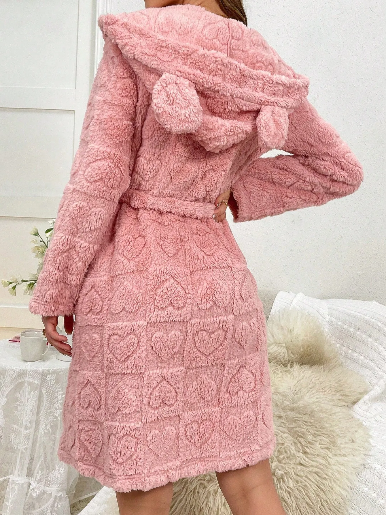 Women's 3d Ear Hooded Plush Robe