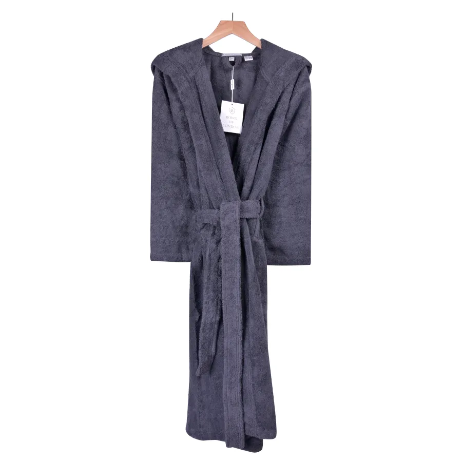 Women's Hooded Towelling Bathrobe - Dark Gray