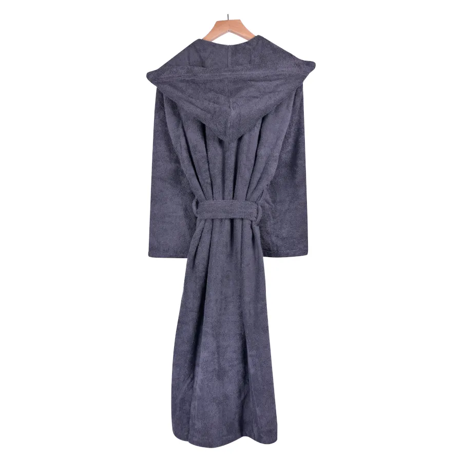 Women's Hooded Towelling Bathrobe - Dark Gray