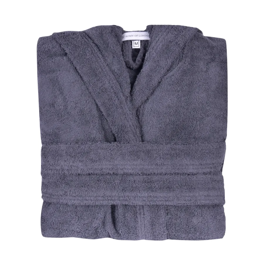 Women's Hooded Towelling Bathrobe - Dark Gray